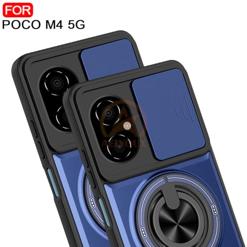 Image of Realme C100X Back Cover | Armor Camera Slider 360 Degree Rotating Finger Ring Holder Case with Bracket Stand Back Case Cover (Compatible with MagSafe Accessories) (Black)