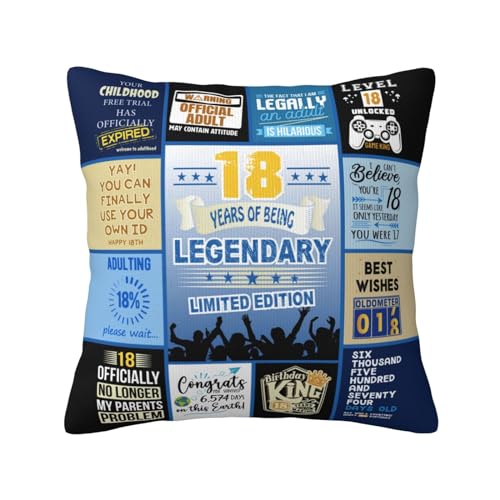 Aotbuort 18th Birthday Gifts for Boy, Happy 18th Birthday Decorations for Boys, 18 Year Old Boy Birthday Gifts, Best Birthday Gift for 18 Year Old Boys, Best for Turning 18 Throw Pillow Cover 18"X18"