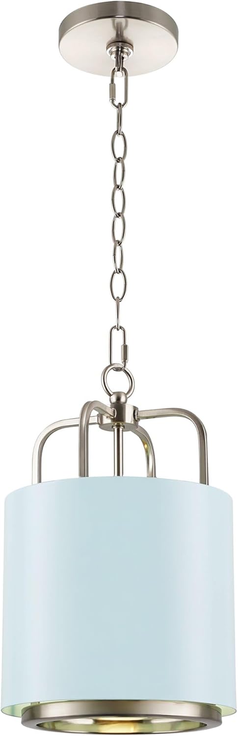 Kira Home Cayman 13" Modern Chic Pendant Light, Aqua Blue Metal Shade, Brushed Nickel Finish