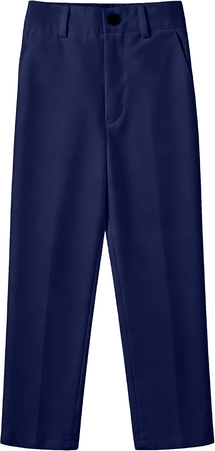 Boys Dress Pants Kids Pant Patterned Flat Front Suit Trousers with Adjustable Waist Boy Formal School Uniform Slacks Pants