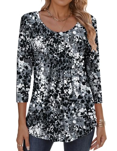 Zeagoo Womens Shirts Business Casual Outfits 3/4 Sleeve Boho Blouses Crew Neck Leapord Print Work Tops