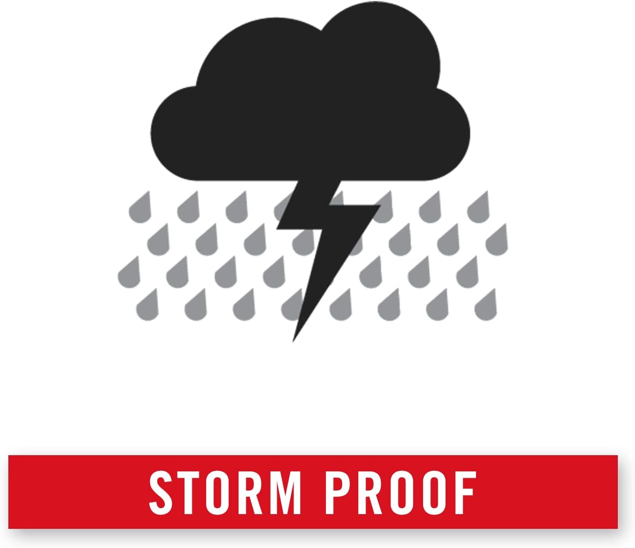 Icon depicting a storm cloud with rain and lightning, signifying the light's storm-proof rating.