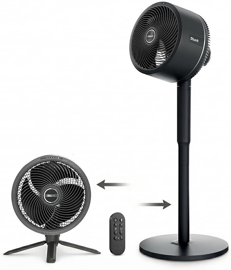 Shark FlexBreeze Pedestal & Tabletop Fan, Indoor & Outdoor, Portable, Oscillating Fan with Remote, Quiet, Powerful, Corded & Cordless, 5 Fan Speeds - Black (Renewed)