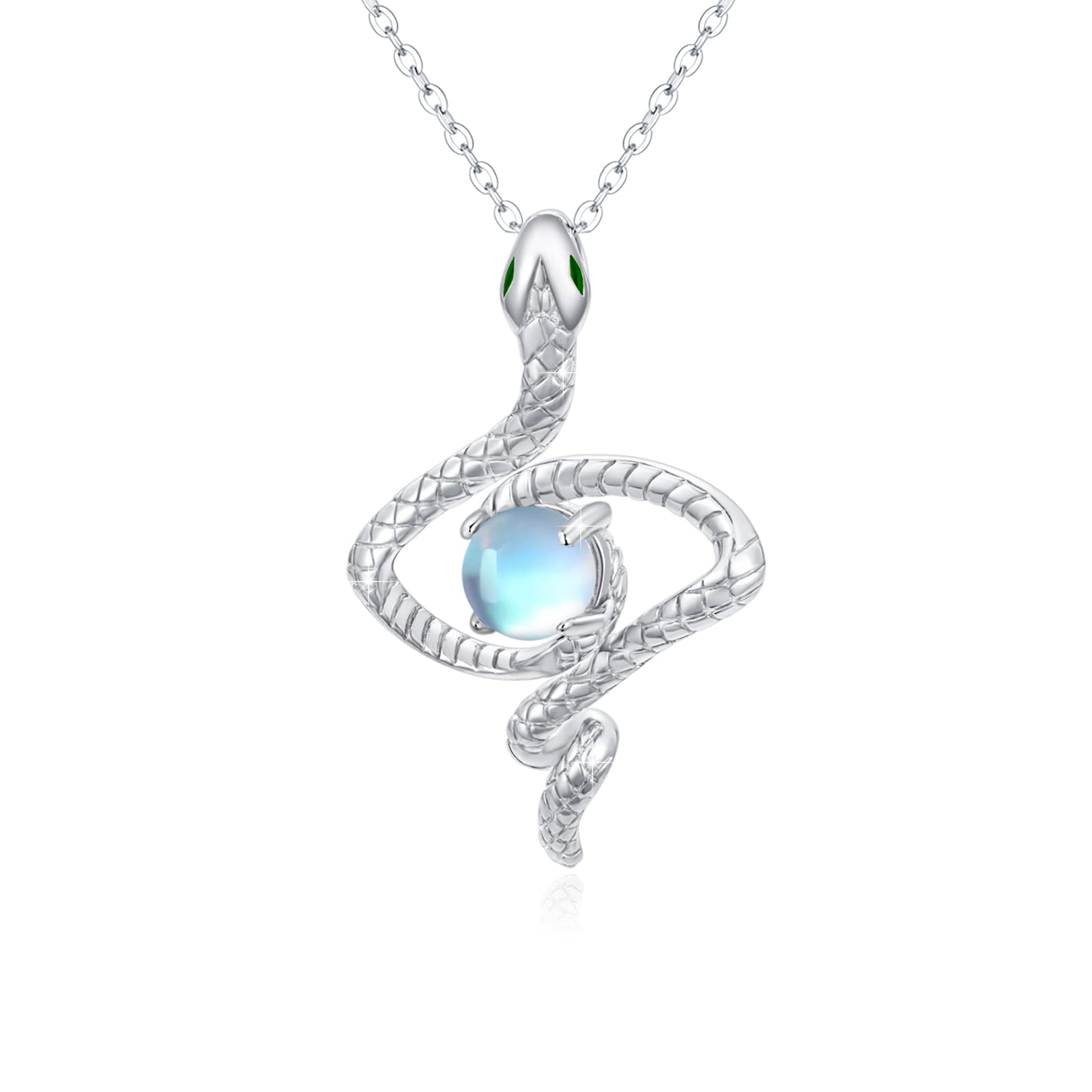 Bijoux animal haut de gamme : collier serpent argent et rainbow moonstone - 8