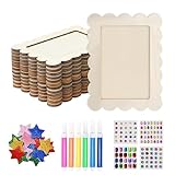 10 Stück Holzbilderrahmen, Bilderrahmen Zum Bemalen, Holzbilderrahmen Zum Bemalen mit 12 Acrylstifte & 4 Sorten Glitzersteinen, 3D Schaumstoff Sternstickern für Kinder, Hochzeit, Bemale (Stil C)