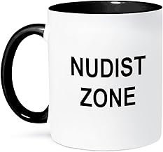 3dRose Nudist Zone - Funny Bathroom Humor - Get Naked Nude Bathing Area 11oz Two-Tone Black Mug