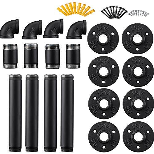Industrial DIY Pipe Shelf Brackets,Vintage Black Iron Wall Mount Pipe Shelving Bracket, Rustic Home Pipe Shelf,6 Pack