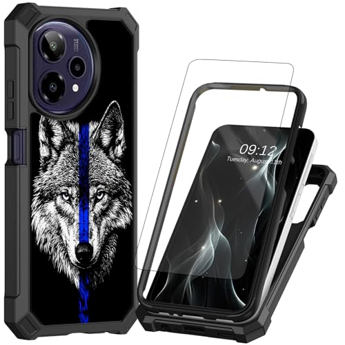 BREIDMKFM for Cricket Icon Plus 2026 Phone Case,for AT&T Verge 2 Phone Case with Screen Protector Dual Layer Protection Hard PC Soft TPU Bumper Corner Heavy Duty Rugged Cover,Black Blue Wolf