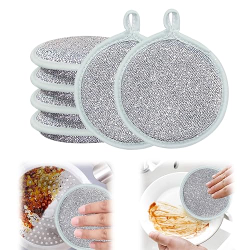 YIZWINS 6 PCS Paños de Limpieza Clean Pro, Paños de Alambre Multiusos, Esponja de Microfibra para Lavavajillas, Esponjas Lavables y Reutilizables para Cocina, Cúpulas de Estufa