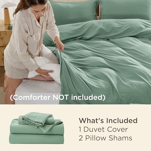 Image of Bedsure Sage Green Duvet Cover King Size - 3 Pieces Prewashed Cotton-Like Polyester Extra Soft Bedding Set, Includes 1 Duvet Cover 104x90 Inches with Zipper Closure & 2 Pillow Shams, No Comforter