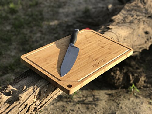 FireDisc - Premium 100% Bamboo Wood Cutting Board Block - with Knife Sharpener - Juice Grooves
