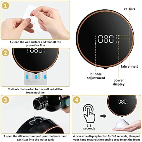Automatic Soap Dispenser Wall Mounted, 300ml Touchless Hand Sanitizer Dispenser, USB Charging Wall-mounted LED Display Sensor Hand Soap Dispenser for Bathroom, Kitchen (Black)