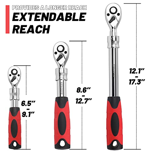 Image of 3-Piece Extendable Ratchet Set 1 /4 3 /8 1 /2 Inch | Extendable Socket Wrench, Ratchet Wrenches Set 72-Tooth Quick-Release, Soft Grip Handle with Storage Tray