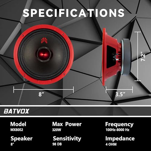 Image of MX80E2 Loudspeaker 8 Inch Midrange 640 Watts 4 Ohms Red Bullet, Premium Quality Audio Door Speakers for Car or Truck Stereo Sound System, Red (2 Speakers)