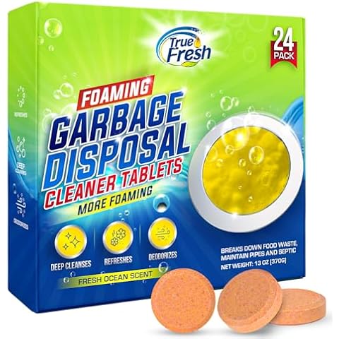 True Fresh Garbage Disposal Cleaner Tablets - Deodorizer & Disposer - Drain Cleaning Care with Ocean Scent - Dissolves Grease, Eliminates Odors, Septic Safe - 24-Pack upto 1-Year Supply Cover