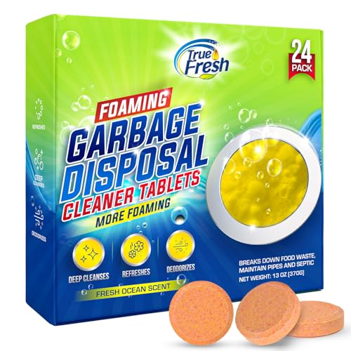True Fresh Garbage Disposal Cleaner – 24-Pack Foaming Sink and Drain Deodorizer Tablets, Powerful Cleaning Solution for Odor Removal and Maintenance – Works with All Disposals