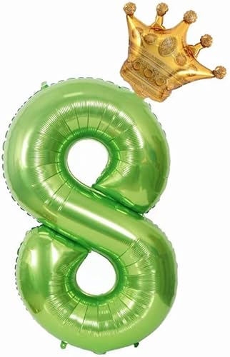 Globo verde de 40 pulgadas con corona número 8, globo gigante de papel de aluminio con el número 8, globos de decoración de cumpleaños de la selva, disponible en Yaxa Peru