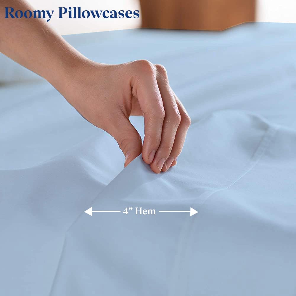 SKY BEDDINGS King Pillowcases Set of 2, 600TC Cotton Sateen, Light Blue 1