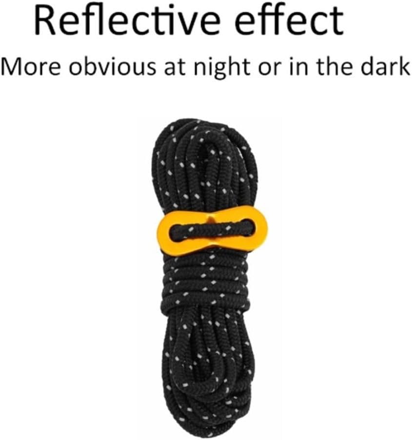 8PCS 4mm Reflective Tent Rope Set – 4m/13.1ft Length High-Visibility Camping Cords with Aluminum Alloy Adjusters for Tents, Tarps & Survival Gear 300kg Tensile Strength(Black)