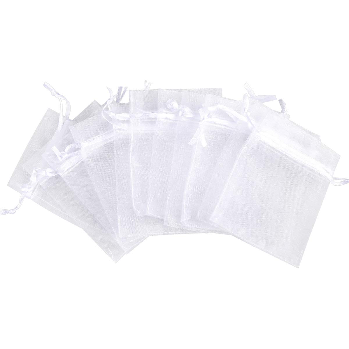 DoGeek 60pcs 2.76" X 3.54" Organza Bags, Mesh Bags with Drawstring Jewelry Pouches Wedding Favour Bag Small Gift Bags Wedding Party Christmas Gift Halloween Candy Bag (White, 9 * 7 cm) — view 2
