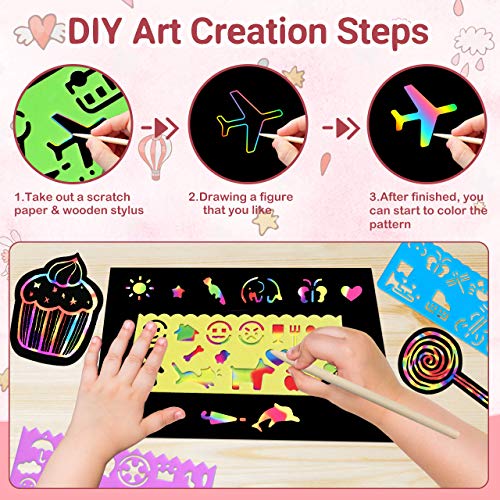 Rmjoy Art-Craft Scratch Paper For Girls: Rainbow Art Drawing Paper Party Supplies Set For Kids Teen 3-12 Years Old Preschool Girl Toy Game Gift For Birthday Party Favor|Coloring Fun|Diy Project #TOP4