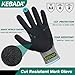 Kebada Impact Protection Gloves, ANSI A2 Cut Resistant Work Gloves with Grip, Touchscreen, Sandy Nitrile Coated,Black, Large