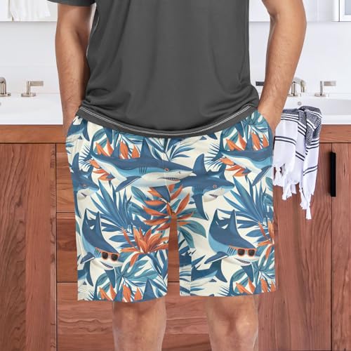 CHIFIGNO Shorts de pijama masculino para dormir, calça lounge, calça de pijama com bolsos e cordão,