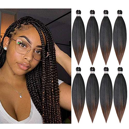 Pre-Stretched Braiding Hair Itch Free Easy Braid 1B 30 8 Packs 20 Inch Professional Yaki Texture Crochet Braids for Twist Hair, Ombre Color Hair Extension Hot Water Setting Low Temperature Synthetic Fiber (20inch, 1B 30#)