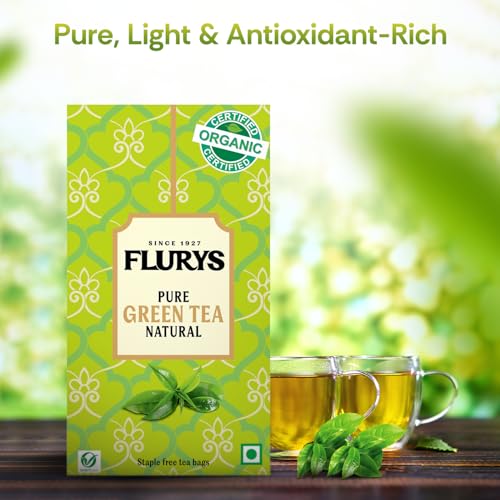 Image of Flurys Organic Green Tea Natural - Certified Organic Green Teabags | Detox & Antioxidant-Rich Wellness Tea | 25 Tea Bags