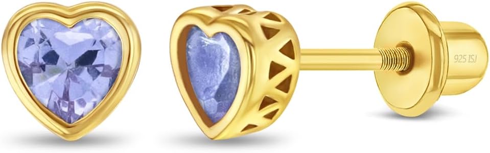 In Season Jewelry Yellow Gold Plated Heart CZ Bezel Kids Earrings