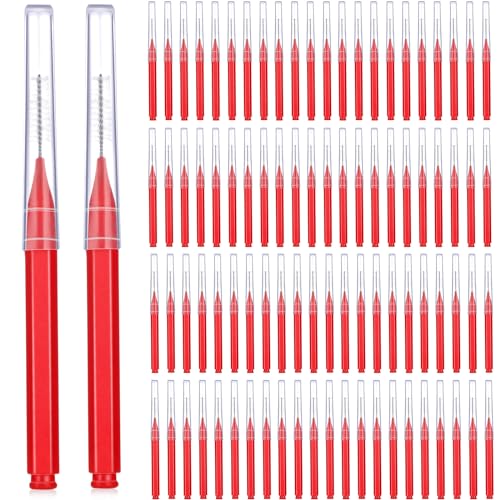 Image of Patelai 100 Pieces Braces Dental Brush for Cleaner Interdental Toothpick Dental Tooth Flossing Head Oral Hygiene Flosser Toothpick Cleaners Tooth Tool(Red,Suitable Size)