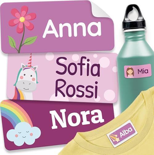 melu kids® Etichette Adesive Personalizzate (60 pezzi, Lilla) - Etichette