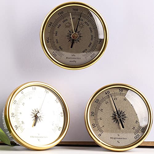 Hygrometer-thermometer, 3-in-1 barometer-thermometer met wijzerplaat, weerstationdruk, temperatuurvochtigheidsmeting, multifunctionele barometerinstrument luchtvering ingebed (goud/zilver