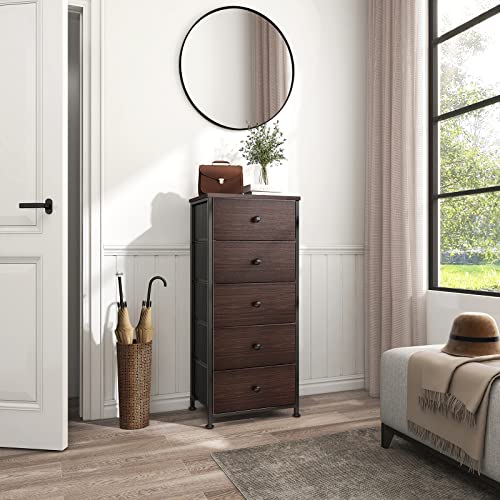 Reahome 5 Drawer Dresser For Bedroom Faux Leather Chest Of Drawers Closets Large Capacity Organizer Tower Steel Frame Wooden Top Living Room Entryway Office (Rustic Brown) Rzp5R1 #TOP1