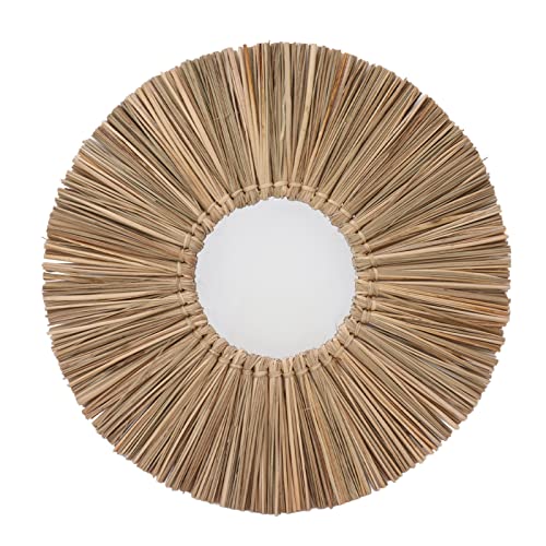 Miroir mural tissé rond en jonc de mer de 40 cm couleur d'origine pour salon