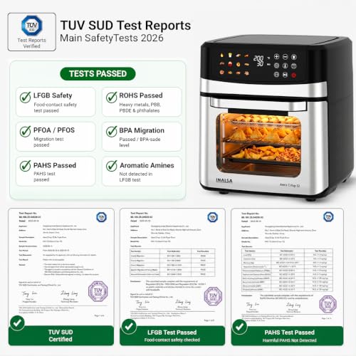 INALSA Air Fryer Oven|12L,1700W|Stainless Steel Body|12-in-1 Functions,Fry,Bake,Grill,Dehydrate&Reheat|12 Preset|Rotisserie&Convection|Dishwasher Safe Accessories|2Yr Warranty,2025Model AeroCrisp 12 view 2
