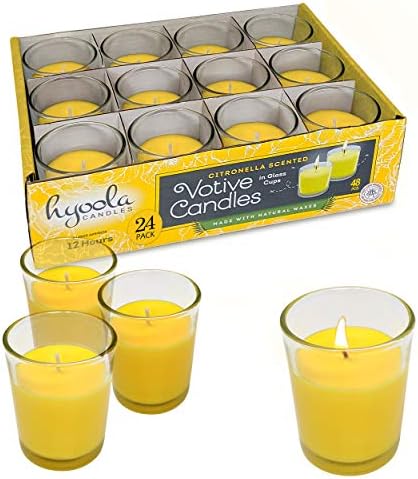 Citronella Candle Votives in Glass Cup - 24 Pack - Indoor and Outdoor Decorative and Mosquito, Insect and Bug Repellent Candle - Natural Fresh Scent - 12 Hour Burn Time