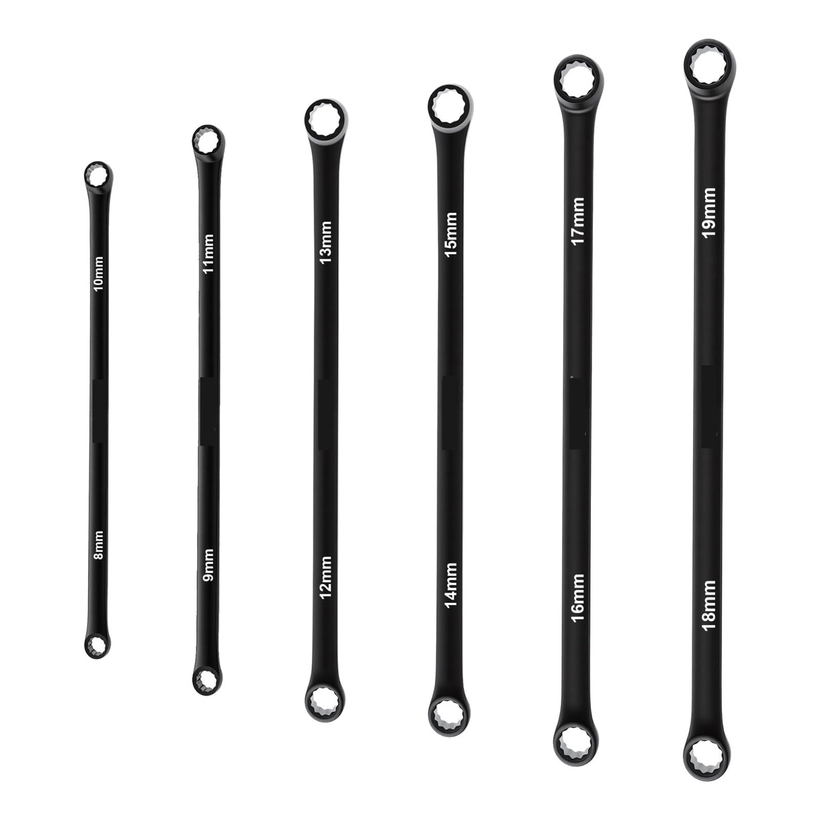 OLAQWENB Torque Wrenches 6pcs Extra Long Ratcheting Wrench Set Metric 8-19 mm and Black Electrophoretic Coating Precision Torque Wrench