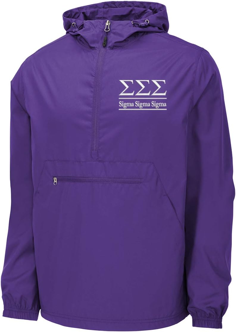 Sorority Letters Shop Sigma Sigma Sigma Windbreaker - Anorak Pullover Jacket - Quarter Zip