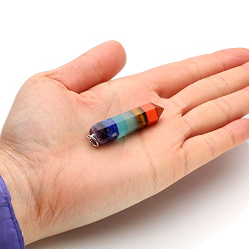 Jovivi 7 Chakra Healing Crystal Gemstone Hexagonal Pointed Reiki Chakra Stone Pendant Necklace Pendulum Jewellery Gifts for Women - Image 4