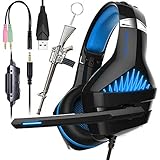 Pro Gaming Headset for PC PS4 Xbox One Surround Sound Over-Ear Headphones with Mic LED Light Bass Surround Soft Memory Earmuffs for Computer Laptop Switch Games Kid’s Boy’s Teen’s Gifts