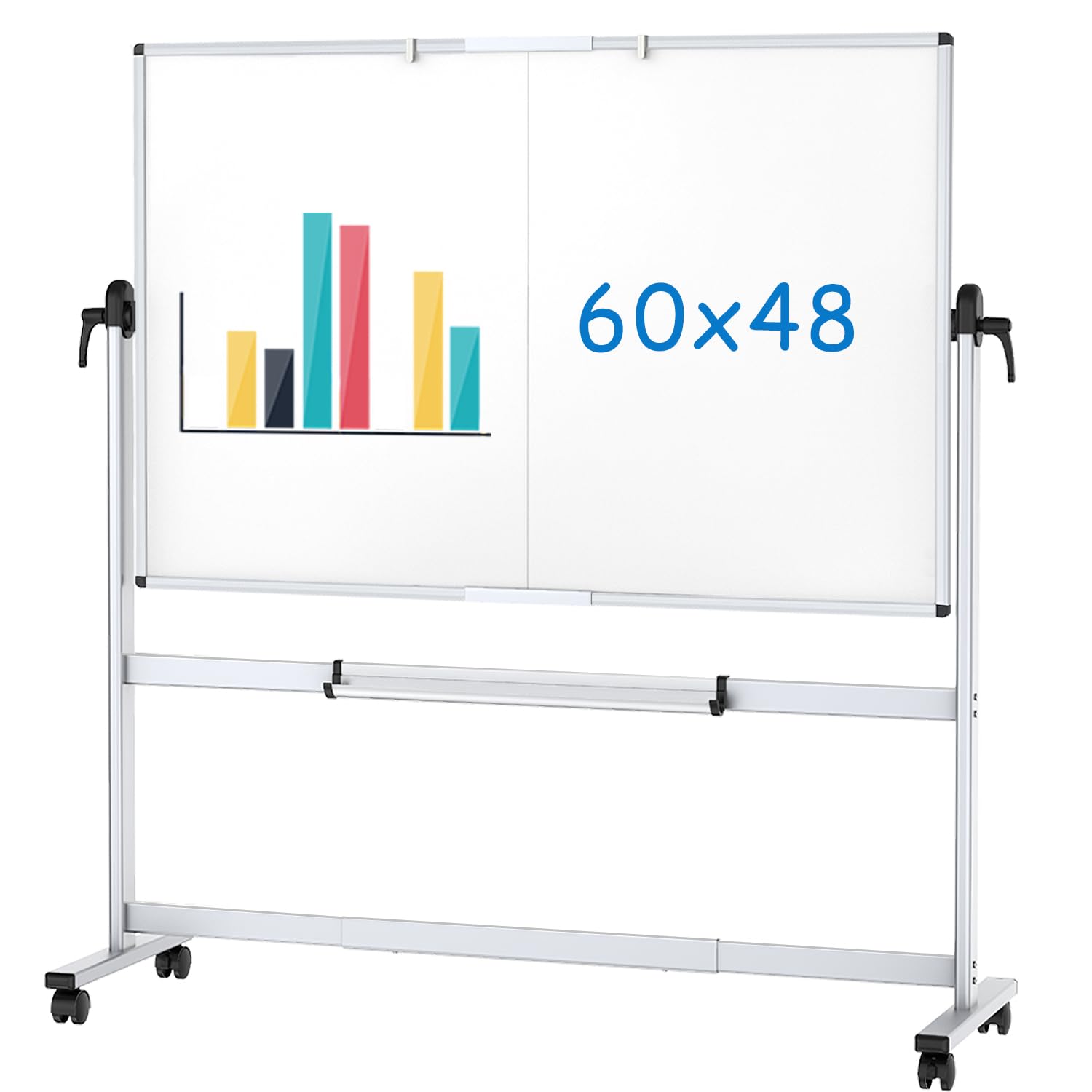VIZPRO DoubleSided Mobile Whiteboard, 60 X 48 Inches, Rolling Dry