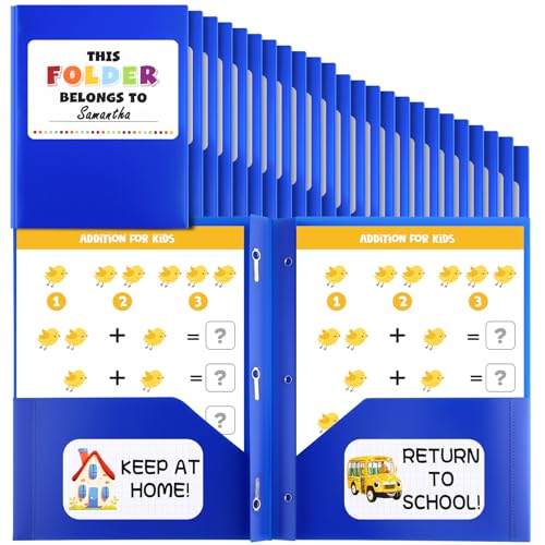 Affrolling 24 Pack Take Home Folders with 2 Pockets Homework Privacy Folders for Students Heavy Duty Plastic School Classroom Connector Teachers Parents (Blue)