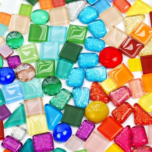 AUAUY Mosaiksteine Bunt Mosaik Steine Glasmosaiksteine Bastelmix Unregelmäßig Gemischte Glasmosaik Glas Mosaik Steine für DIY Handwerk Heim Deko Fotorahmen Blumentöpfe Spiegel Kunsthandwerk(ca.200+g)