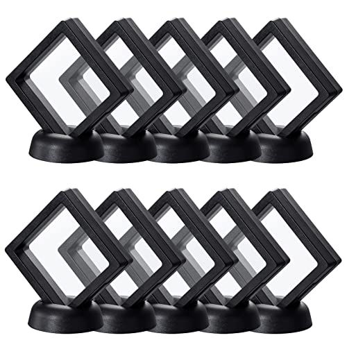 Image of 10 Pack 3.5x3.5x0.8 inch Black Plastic & Polyethylene Coin Display Case with Base for Coin, Medal, Specimen & Jewelry