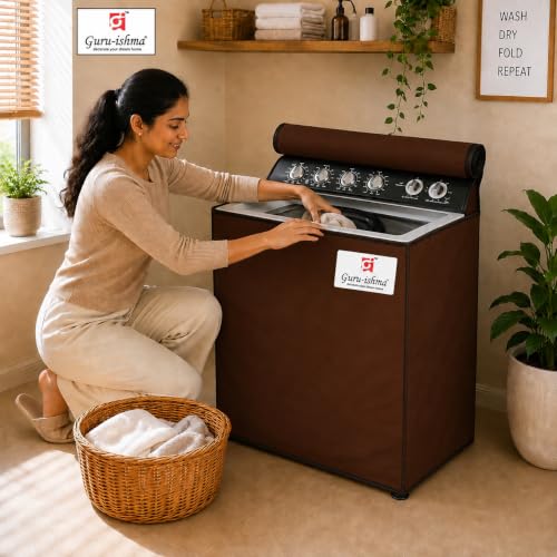 Image of Semi Automatic Washing Machine Cover for 8.5kg to 10kg Top Load | Waterproof & Dustproof Polyester Cover with Zip | Suitable with Samsung, LG, IFB, Bosch & More(54x 89 x 97 cm, Brown)