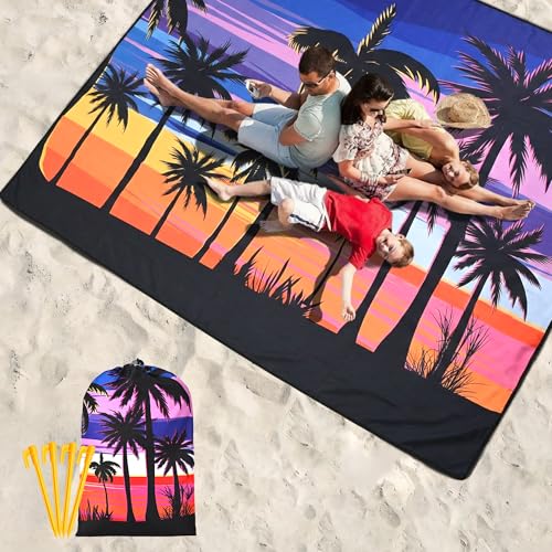 Image of WIWIGO Beach Blanket Waterproof Sandproof Beach Mat 79 inch X 83 inch /10'x9'for 2-8 Adults Quick Drying Outdoor Picnic Mat Beach Accessories for Travel, Camping, Hiking