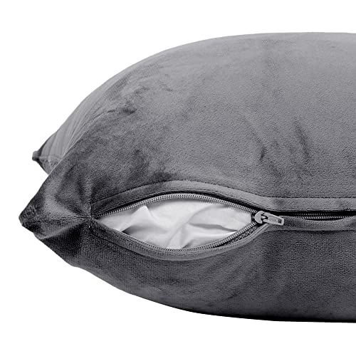 Image of Amazon Brand - Umi Velvet Decorative Cushion Cover 24x24 Inch - Set of 2, Soft Solid Square Throw Pillow Covers for Sofa, Living Room or Home Decor - 60x60 cm in Grey Color