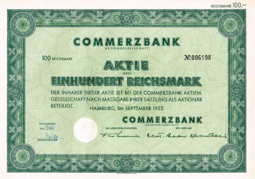 Commerzbank AG, 100 RM, September 1952