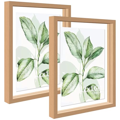CORE ART 12x16 Floating Picture Frame 2 Pack, Nature Wood